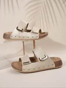 Women's Fashionable Metallic Slides, Casual Comfortable Platform Sandals for Summer, Durable and Trendy Design for Everyday Use, Walking Shoes