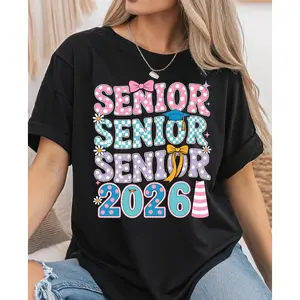 Senior 2026 Retro Coquette Bow T-Shirt, Pink Groovy Graduation 2026 Tee, Black Cute Class of 2026 Senior Shirt for Girls, Graduation Gift for Seniors