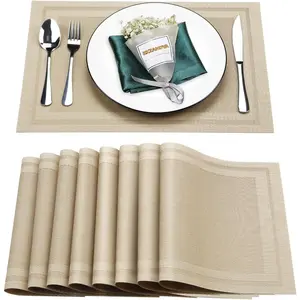 Placemats Set of 8,Washable,Heat and Stain Resistant Indoor/Outdoor Place mats, Vinyl Woven Non Slip Table Mats for Restaurant Table Protection, PVC Table Placemats.