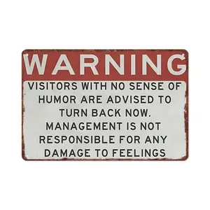 WARNING VISITORS with No Senseof Humor Are Advised to Turn BackNow - Rustic Metal Sign Wall Decor forHome, Garage, or Store, Metal WallArt Decor Size 12x8 inches