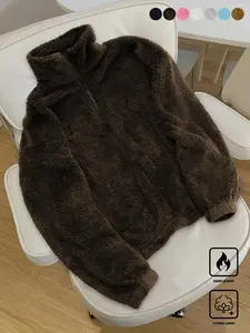 Trendy Unisex Half-Zip Stand Collar Fleece Sweatshirt, Soft Plush Lined, Multiple Colors Available, Casual Street Style Fashion for Fall & Winter