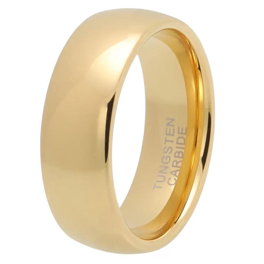 Men's 8MM Gold-Plated Full-Polish Round Band Tungsten Ring - Metal Plated, Solid Metal, Full-Polish Shine, Everyday Wear Engagement & Promise Band for Him, Metal Plated Rings