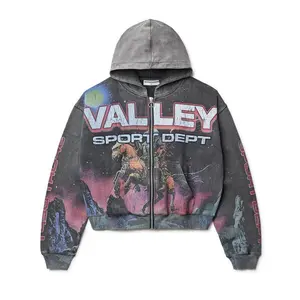 Valley Sport Dept Streetwear Vintage Washed Hoodie Y2K Style Unisex Harajuku Vintage Hip-Hop Cotton Oversized Sweatshirt Jacket Long Sleeve Women's Winter Top Casual Fit Womenswear Vibe