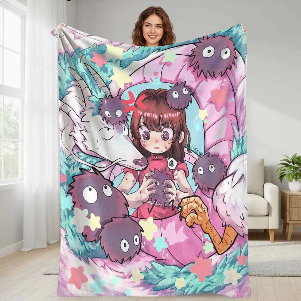 Fantasy Anime Girl And Dragon Flannel Blanket Soft Magical Creature Print Lightweight Breathable Decorative Throw Perfect For Cozy Bedroom Bedding Living Room Sofa Couch Movie Night Relaxation And Birthday Gift Options
