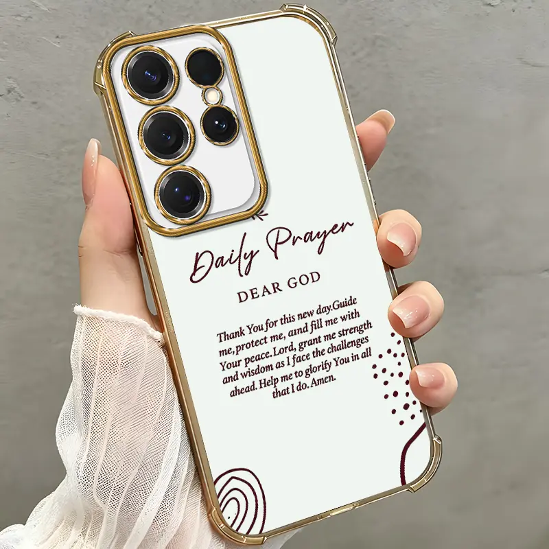 Dear God Daily Prayer Phone Case for iPhone 17 Pro Max 16 15 Plus 14 13 12 11 Air Christian Quote Electroplated Edge Shockproof Four-Corner Drop Protection Soft Silicone Cover Gift girls cute Protective Smartphone Casing-XS9527