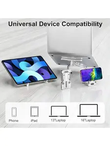 Viral Foldable Cooling Stand Multi-Use Ergonomic Laptop Riser Tablet Phone Live Stream Holder 1-Second Fold Unfold Multi-Angle Adjustment with Cooling Vents Silver