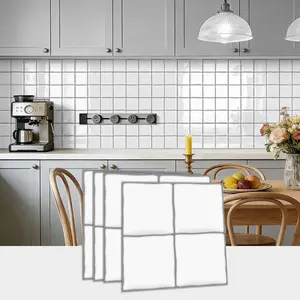 20/24 pieces of white self-adhesive decorative wall tiles, Stick On Backsplash, classic white square tiles sticker - marble for kitchen, balcony, sink, bathroom, room - 6x6 inches