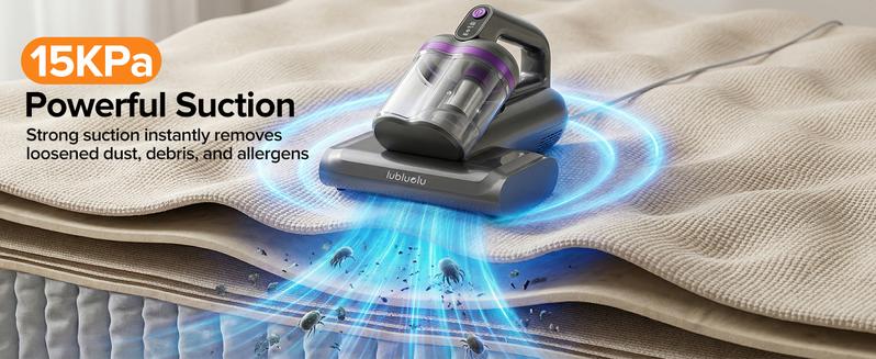 【12.5Kpa Power】350W Motor Vacuum Cleaner for Bed, Sofa & Toy - Removes 100% Dust Mites, Dead Skin & Allergens in Seconds