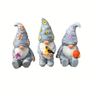 Resin Gnome Garden Statue: 3-Piece Set, American Rustic Style, Suitable for Indoor and Outdoor Use, No Electricity Required