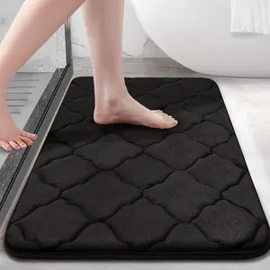 Memory Foam Bath Mat Rug 24x16, Ultra Soft Non Slip and Absorbent Bathroom Rug, Machine Wash Dry, Comfortable, Thick Bath Rug Carpet for Bathroom Floor, Tub and Shower, Black