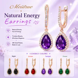 MEIITRUE Natural Energy Earrings – 14K Gold Plated Vibrant CZ Drop Huggie Earrings for Women | Lucky Charm Jewelry, Radiate Positive Energy & Good Fortune, Protective Celestial Dangle Earrings, Express Yourself, Perfect Birthday, Holiday or Everyday Gift