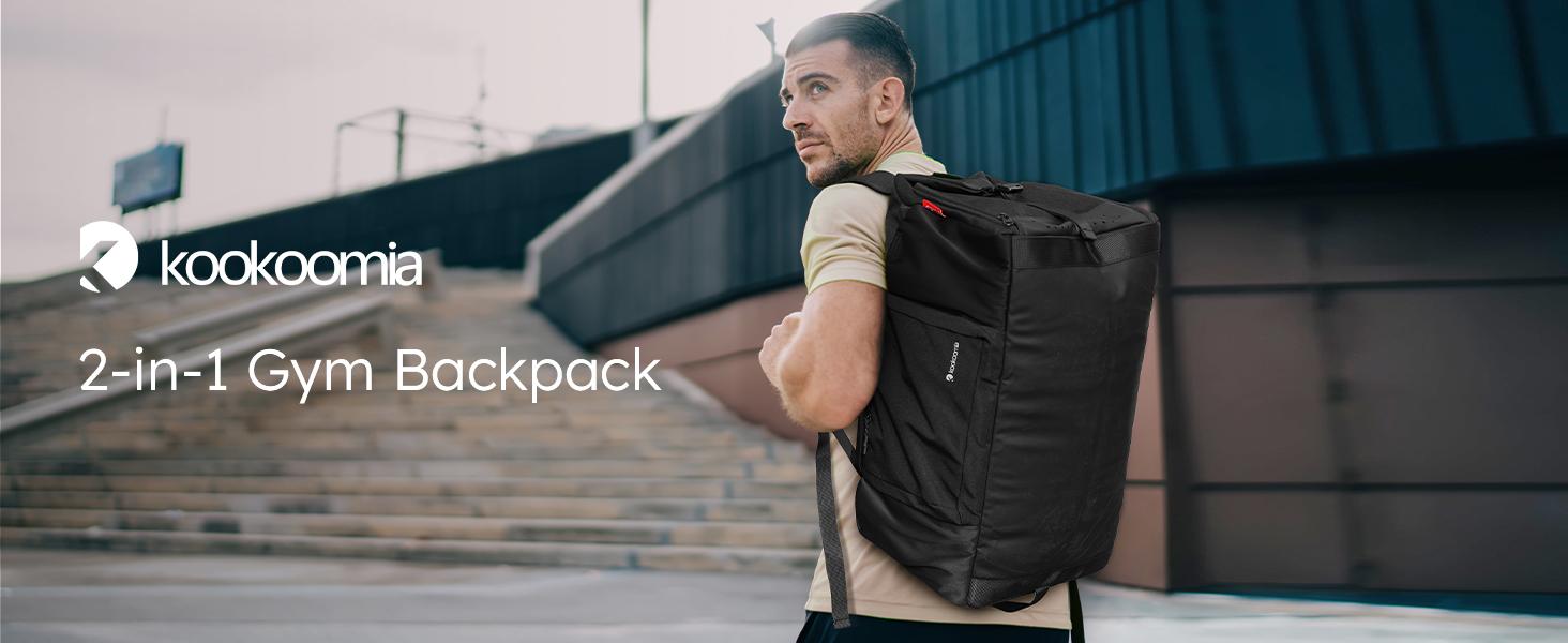 Kookoomia Gym Bag with Shoes Compartment and Wet Pocket Convertible Duffle Bag and Gym Backpack Waterproof Sports Bag with 2 Bottle Holders Multipurpose Weekender Overnight Backpack for Men