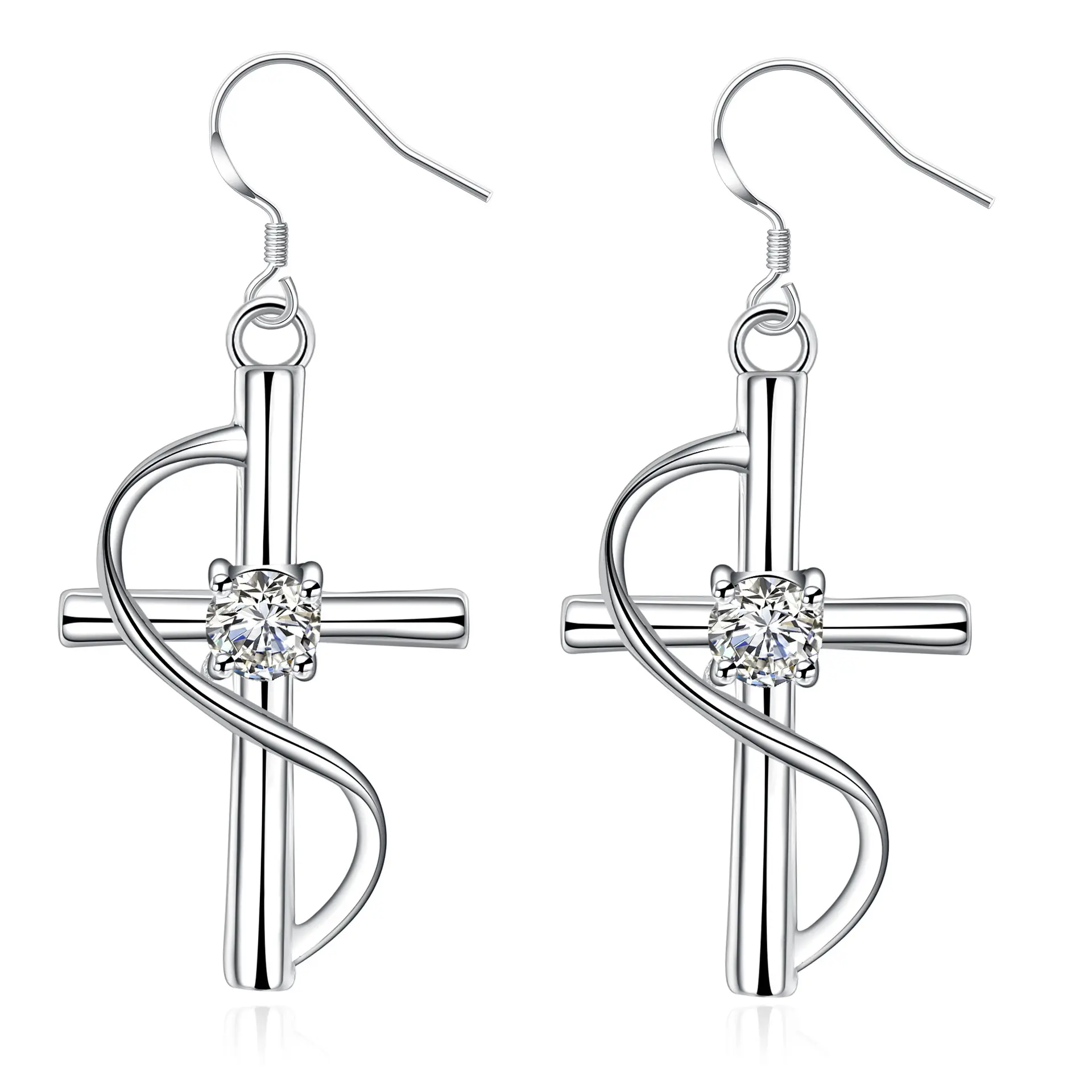 Women's New Cross-Border Popular Elongated Cross Earrings - Metal, White, Gold-Plated, Nepal-Korean-Thai Silver Style, Exotic Natural Retro, Crossdesign, Artistic, Alternative Streetwear, Celebrity Style, Fashion OL Accessory, Earring Style Earrings, Cros