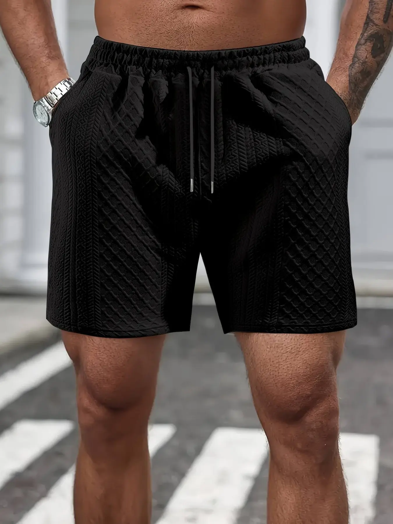 Men's Classic Solid Color Luxurious Texture Shorts, Summer Stretch Waist with Drawstring, Loose Breathable Casual Gym Shorts, Plain Drawstring Shorts