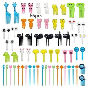 Cute Cartoon Animal Decor Fruit Fork Set, 66pcs/set Simple Mini Fruit Pick, Creative Fruit Pick for Home Kitchen Gathering Party Use, Kitchen Accessories, Utensils
