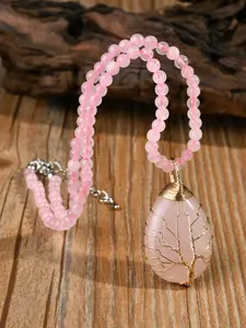 artificial crystal beads decor Water Drop Pendant Beaded Necklace, Boho Chic Crystal, Boho Style Necklace for Women & Girls, Fashion Jewelry for Party, Daily Decor, Trendy All-match & Exquisite Jewelry for Gift, Daily Wear Necklace