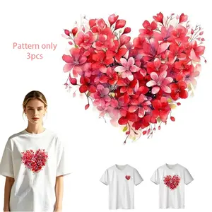 Heart Floral Pattern DTF Heat Transfer Vinyl, DIY Custom T-Shirt Decal, Washable PVC Design for Clothes, Backpacks, Jeans, Hoodies, Creative Fashion Accessory