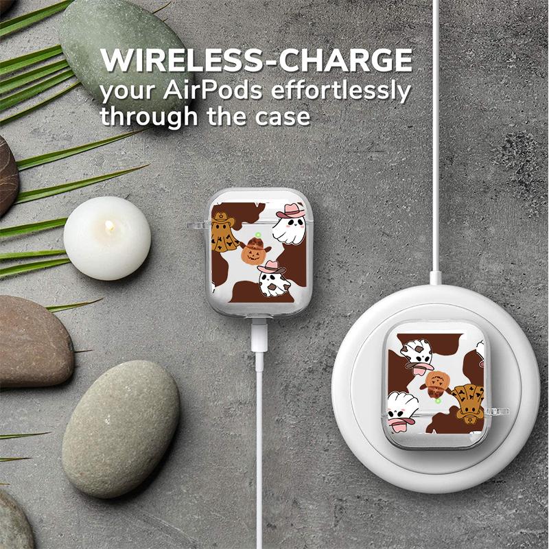 Cowboy Ghost Fantasy Pattern TPU Soft Protective Case for Apple AirPods 4/3/2/1/Pro/Pro2 Transparent Earphone Cover with Keychain Attachment
