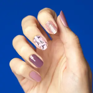 DASHING DIVA Alpine Retreat Nail Polish Strips - Dusty Purple with Bronze Glitter & Gold-Studded Accents