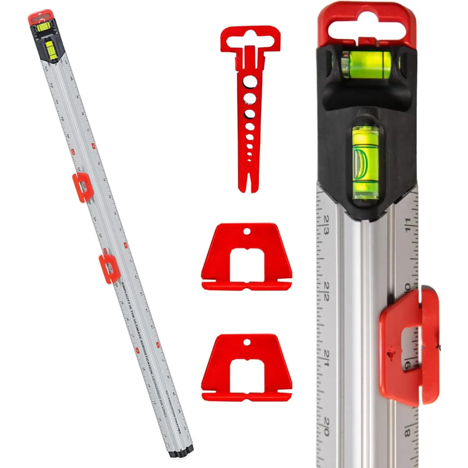 24-Inch Accurate Triangular Hand Measuring Tool for Home Improvement, Plumbing - Multi-Scale Straight Edge Ruler with Level, Sliding Markers, Knife Guide, Nail Gripper, Drill Bit Gauge