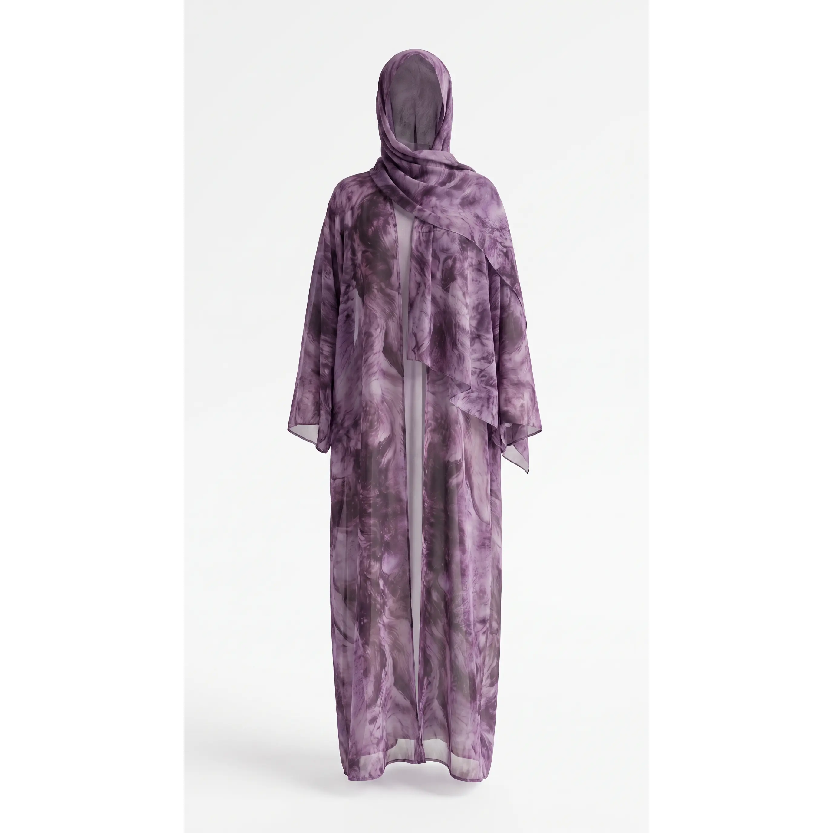 Marble Print Open Abaya with Matching Hijab