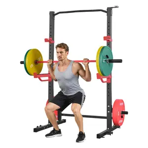 VEVOR Carbon Steel Power Cage Squat Rack, 1000LBS Load Multifunctional Home Gym Strength Training Equipment with 4 Band Pegs, Adjustable-Height J-Hooks, Safety Bars, Barbell Clamp Holders for Squats, Pull-Ups