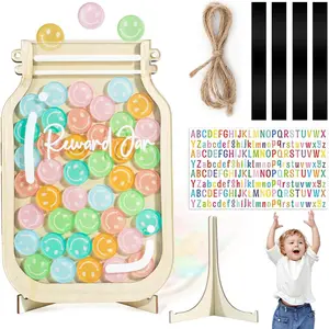 Personalized Magnetic Reward Jar, Smiley Faces Jar with Colorful Letter Stickers,  for Classroom Reward System, Home Chore Chart, Positive Behavior Training (42PCS Smiley)