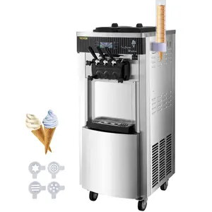 【Summervibes】VEVOR Commercial Soft Ice Cream Machine,  2200W Serve Yogurt Maker, 3 Flavors Ice Cream Maker, 5.3 to 7.4 Gallons per Hour Auto Clean LCD Panel for Restaurants Snack Bars, Stainless Steel