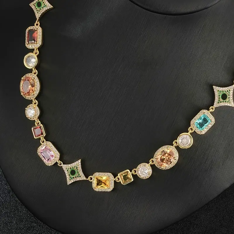 Hip-Hop Colorful Geometric Rhinestone Necklace, Fashion Unisex Street Style Jewelry for Music Festivals & Parties, High End, Fashion Jewelry Accessories, Fashion Cool Accessories