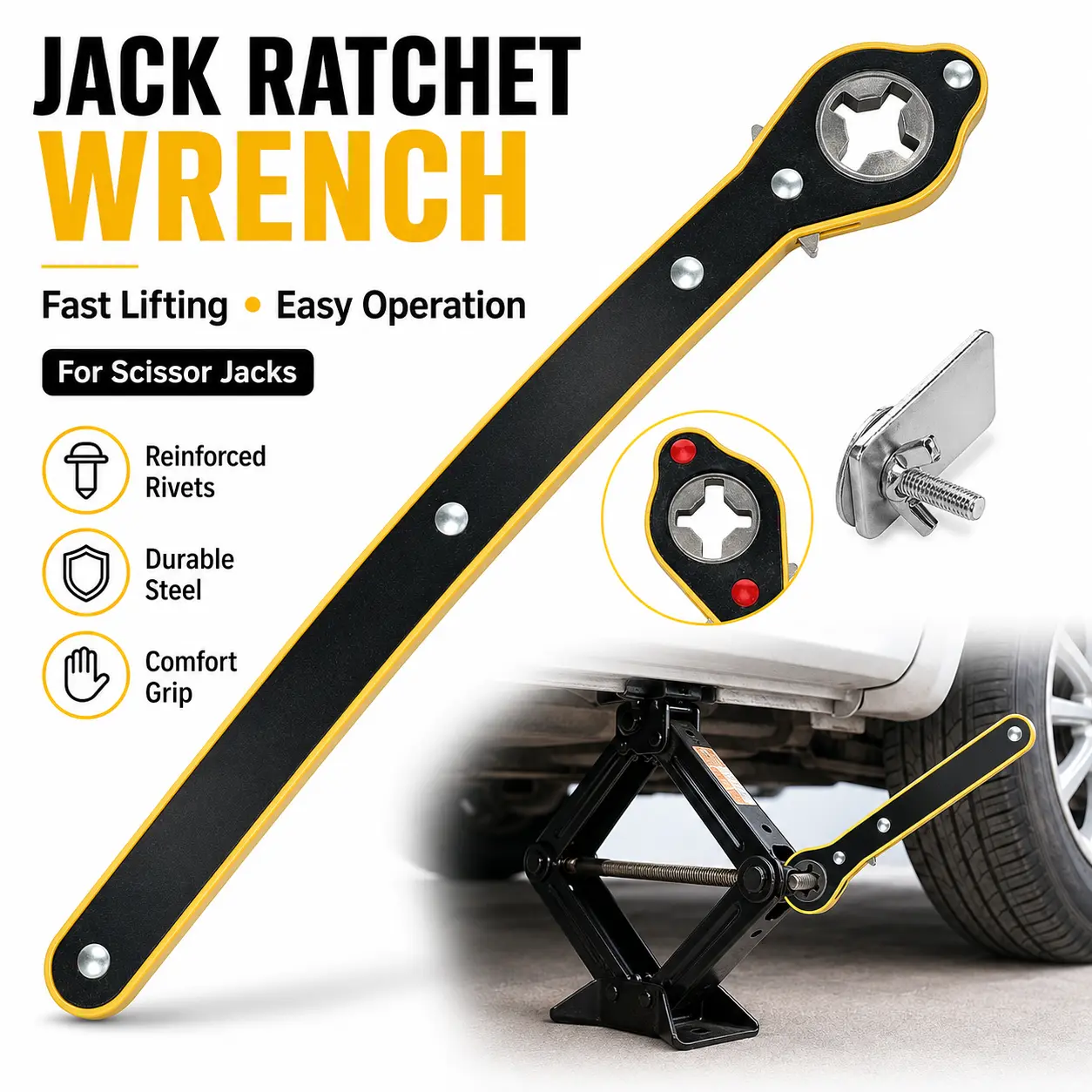 Scissor Jack Ratchet Wrench, Car Jack Speed Handle  with Ratcheting Design, Auto Jack Lug Wrench  for Compatible Scissor Jacks, Tire Change, Roadside Kit, Car, SUV, Motorcycle & Travel Use universal extension multi-functional pipe 14-in-1 faucet socket