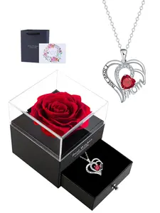 Mother's Day Gifts Heart Mom Necklace With Purple Rose Jewelry Gift Box, I Love You Mom Dainty Heart Necklace Gift for Mother, Grandma, Aunt