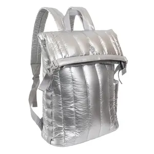 Joan & David Tubular Quilted Metallic Puffer Nylon 18-Inch Workbook Backpack