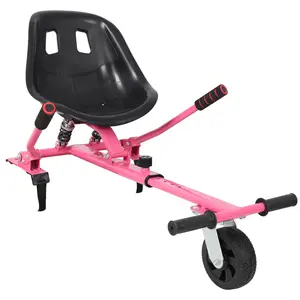 Pink Steel Hoverboard Seat Attachment Go Kart, Rectangular Adjustable Frame with Dual Shock Absorber, 360° Swivel Drift Wheel Foam Handlebar Hover Cart Fits 6.5" 8" 10" Hoverboard for Family Outdoor Fun