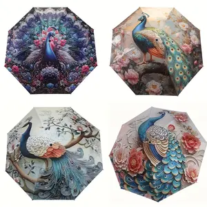 Colorful Peacock Pattern Foldable Manual Umbrella, Whimsical Umbrella, Strengthened 8-Rod Frame, UV Protection, Compact Design, Durable Plastic Fabric