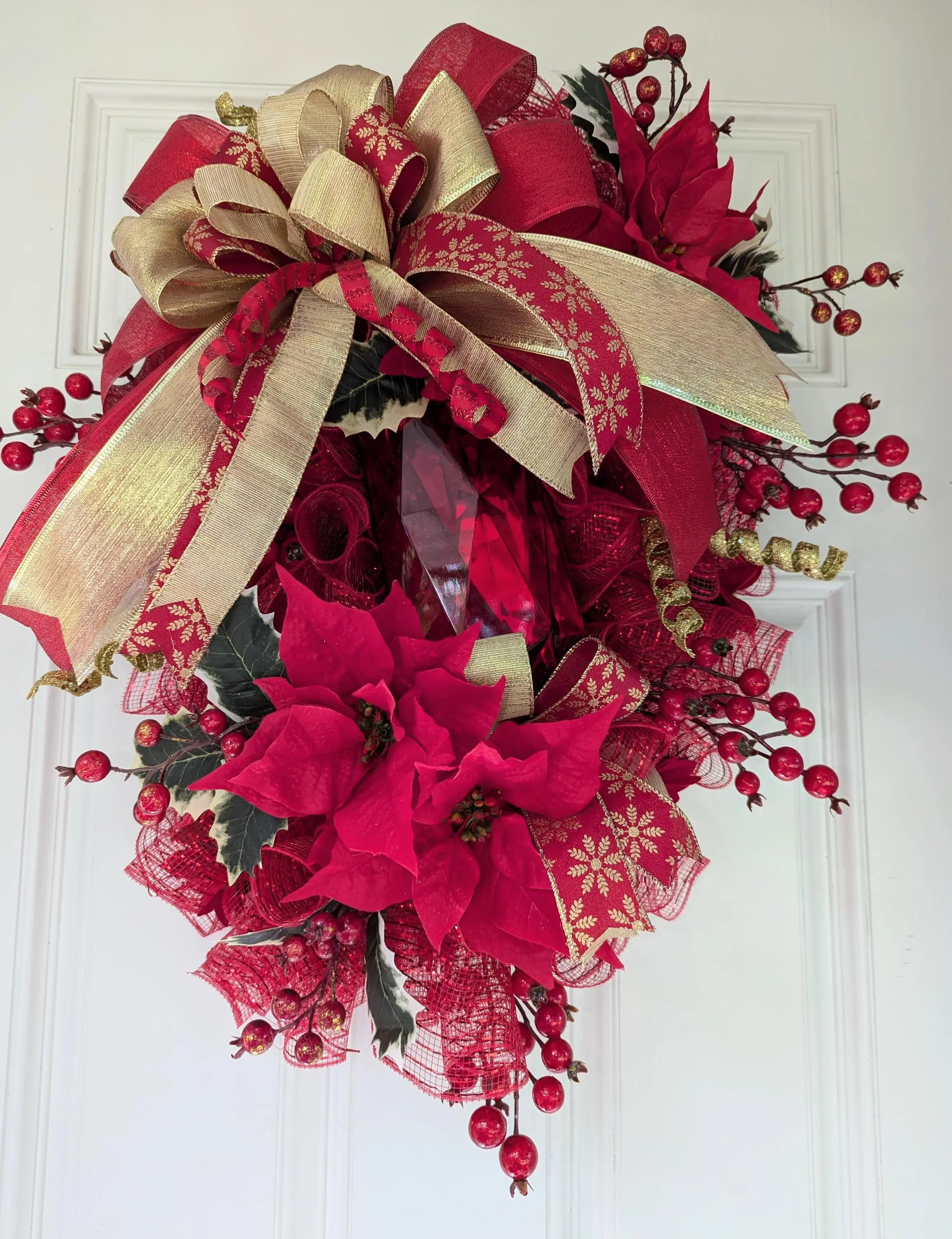 Red and Gold Christmas Jewel swag wreath