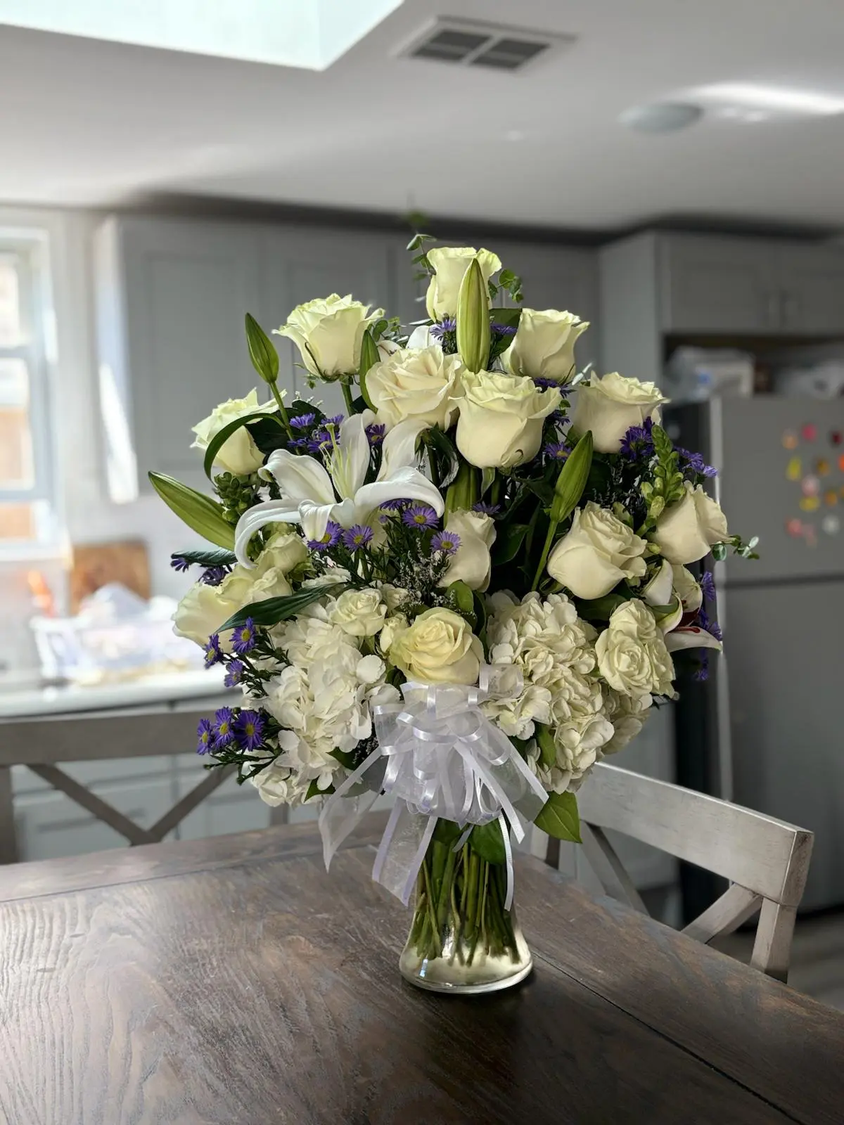 Timeless Elegance - Classic Arrangement with Fresh White Roses Lilies and Delicate Blooms for Elegant Spaces Real Fresh Flowers