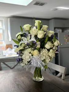 Timeless Elegance - Classic Arrangement with Fresh White Roses Lilies and Delicate Blooms for Elegant Spaces Real Fresh Flowers