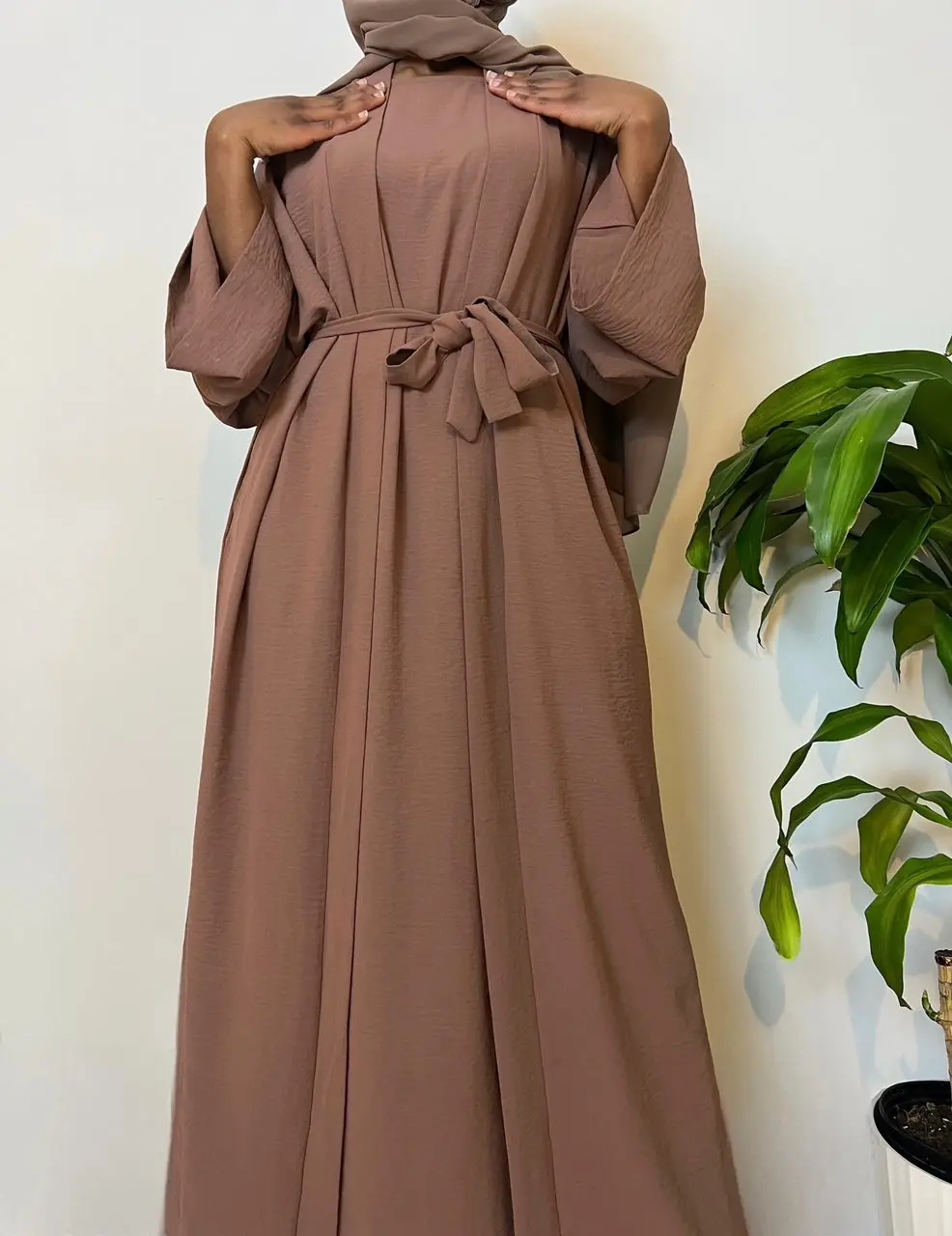 Hawa 2 Piece Abaya Set - Brown