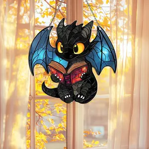 Dragon Reading Book Acrylic Suncatcher Fantasy Dragon Window Hanging for Home Decoration Book Lover Gift Librarian Decor Christmas Birthday Gift for Readers Bookworm Colorful Acrylic Ghost Sun Catcher Ornaments Hangable Room