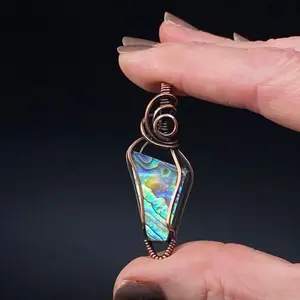 Abalone Shell Cabochon and Copper Wire Wrapped Pendant