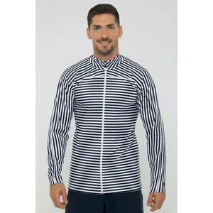 Men's Menorca Long Sleeve Swim Jacket | White/Navy Stripe