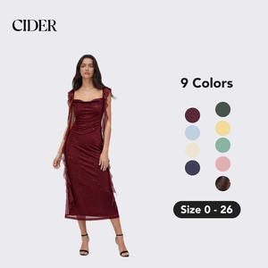 Cider Cowl Neck Solid Glitter Ruffle Hem Maxi Dress