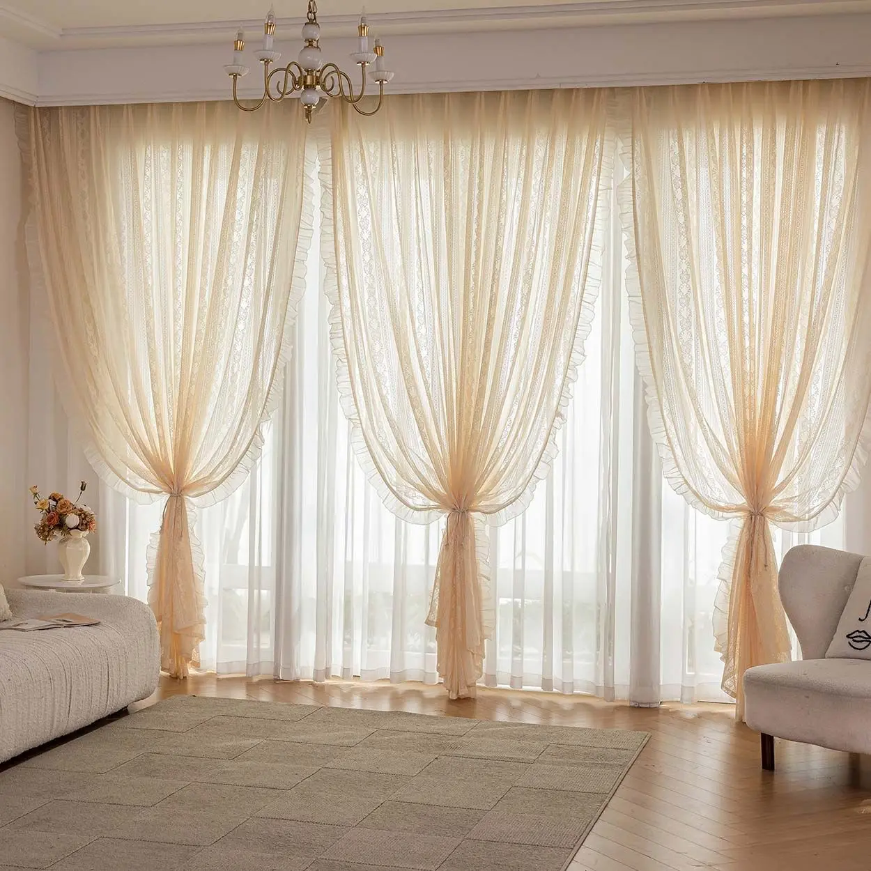 Vintage French Linen Sheer Curtain, Modern Simple Design, Cream Wave Ruffle Window Drapes, Bedroom Living Room Decor