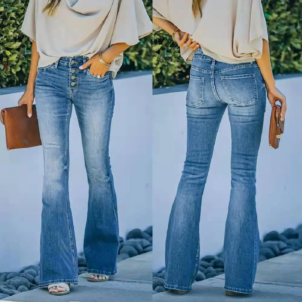High Waist Designer Stretch Jeans  Trendy Flared Denim for Cowgirls