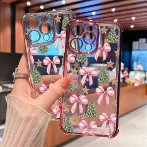 Pink Bow & Christmas Tree Case for iPhone 17 Air 16 Pro Max 15 Plus 14 13 12 11 XS Pocket-Friendly Shockproof Silicone Protective Softcase