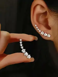 Rhinestone Decorated Bling Flower Stud Earrings, Earrings for Women, High Quality Classic Style Earrings for Women & Girls, Dainty Fashionable Jewelry Accessories for Party, Daily Decor,  All-match & Exquisite Jewelry for Birthday Gift, Pretty Studs