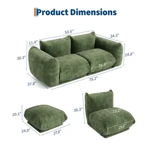 Garvee Mid-Century Green Chenille Love Seat Couch with Thick Cushions, 77" Plush Sofa Ideal for Small Spaces, Living Room, Bedroom, Office, and Apartment Comfort