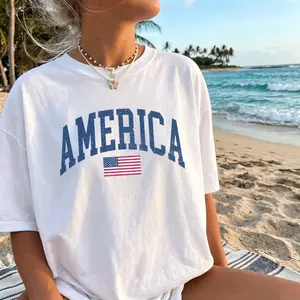 Retro American Flag 4th Of July Shirt Preppy Fourth of July Tshirt Trendy Oversized USA Tee  Aesthetic Patriotic Shirt