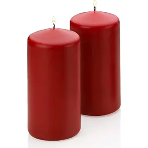 Red Pillar Candles - Set of 2 Unscented Candles - 6 ch Tall, 3 ch Thick - 36 Hour Clean  Time