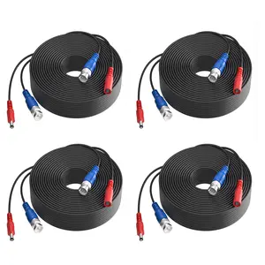 4 Pack 30M/100ft BNC Video Power Cables for CCTV Security DVR System Installation White Color All-in-One Surveillance Camera Cables